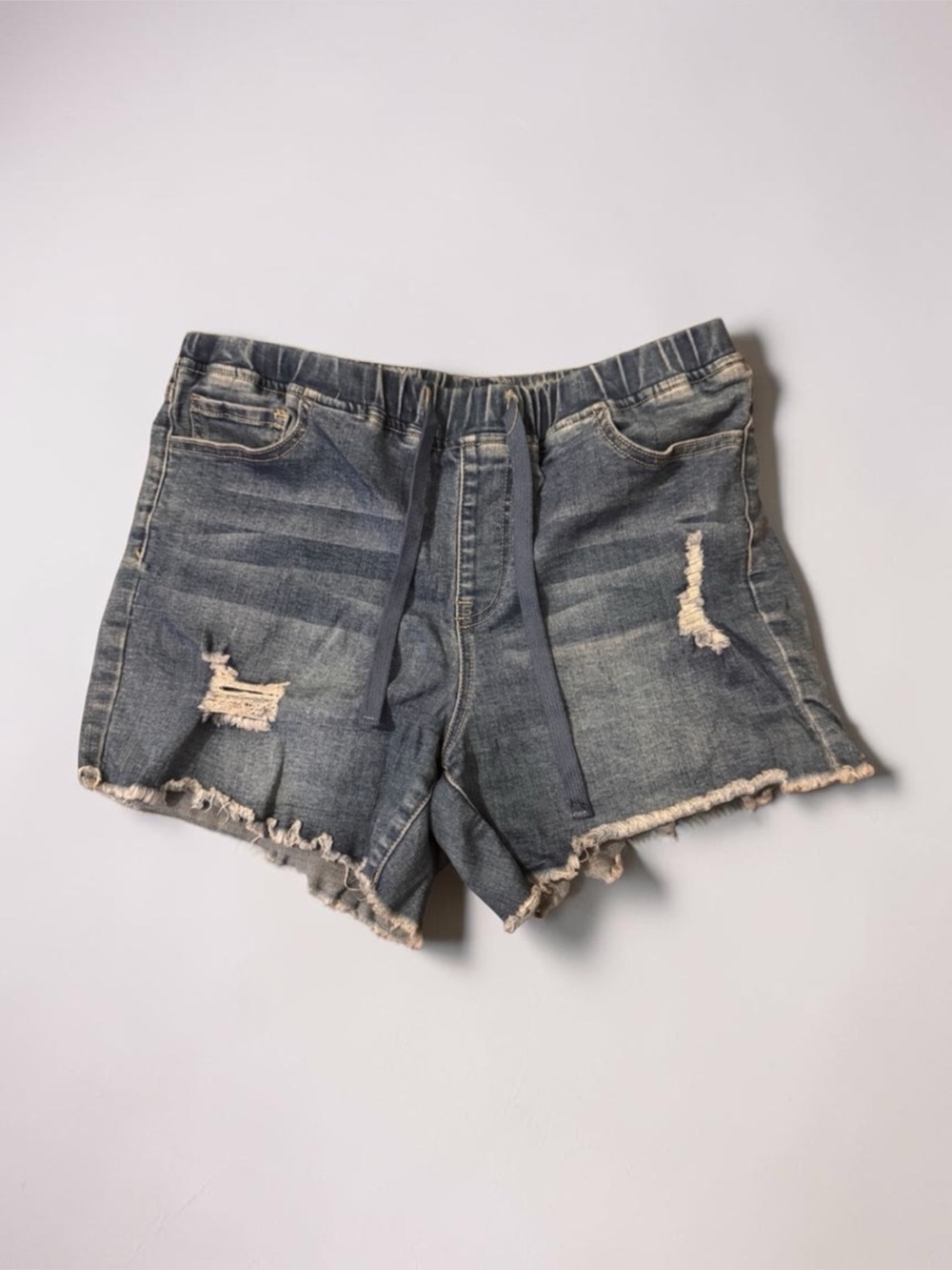 YMI Elastic Waist Denim Shorts | Distressed Raw Hem | Size M